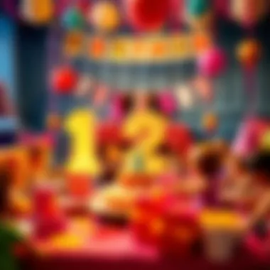 A vibrant birthday party scene with decorations and gifts
