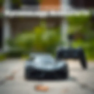 A close-up of a remote-controlled toy car demonstrating advanced technology features