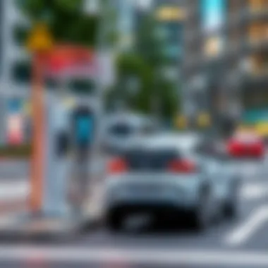 An electric car charging station in a modern city