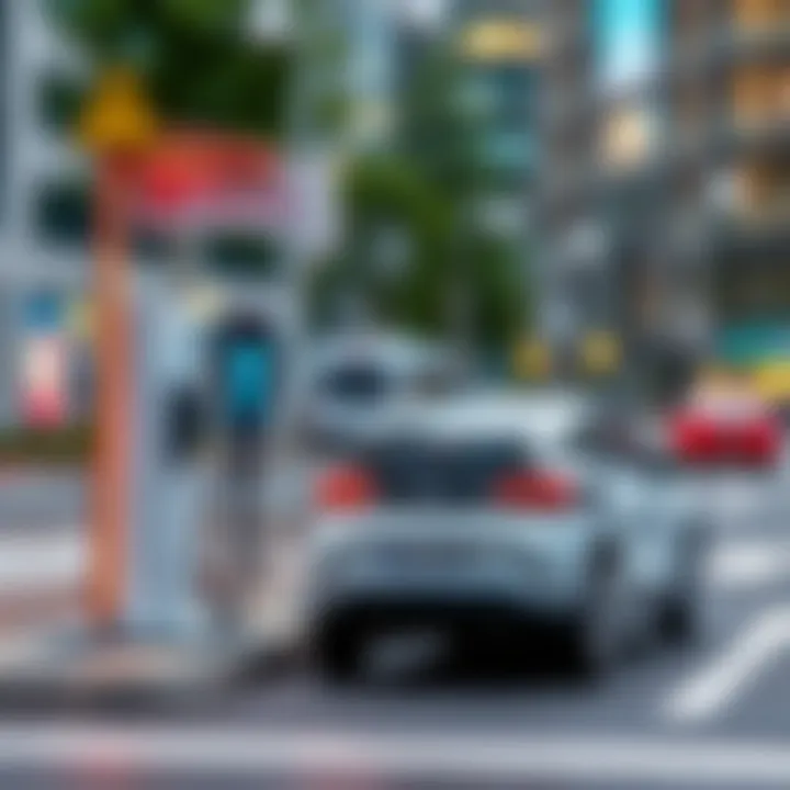 An electric car charging station in a modern city