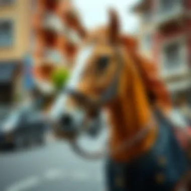 Anadolu horse in urban setting