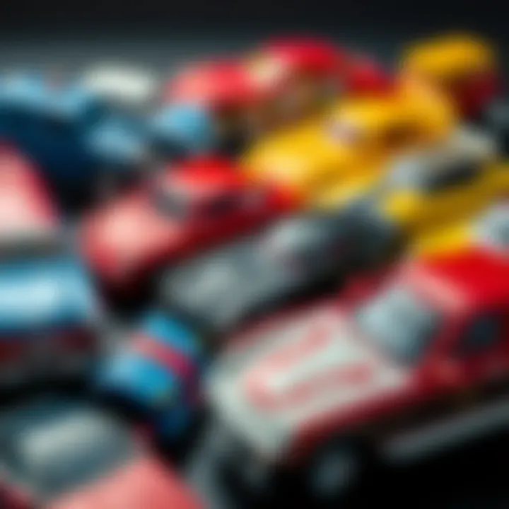 An assortment of toy cars showcasing different designs