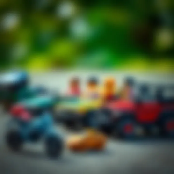 A group of children interacting with toy vehicles