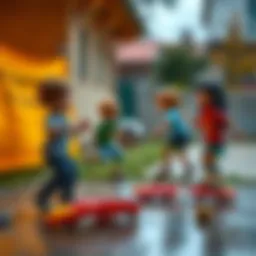 Children playing jump ball game outdoors