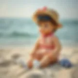 Charming baby beach outfit displayed on a sandy shore