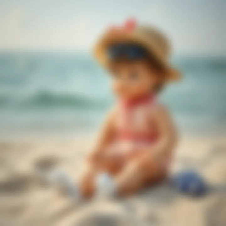 Charming baby beach outfit displayed on a sandy shore