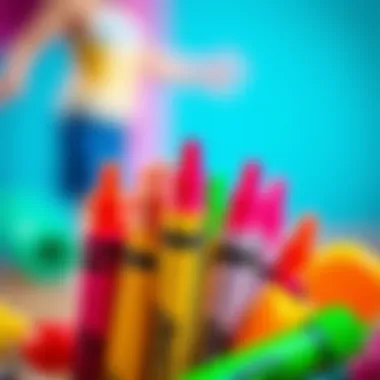 A close-up of colorful crayons and markers used for Barbie coloring activities.