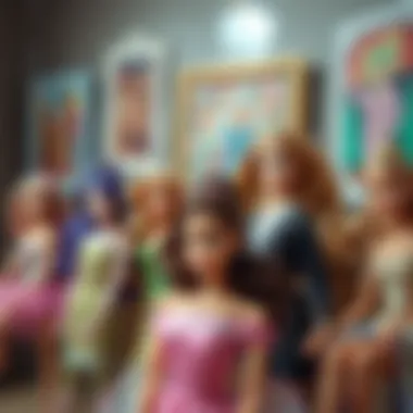 An array of completed Barbie artwork displaying diverse artistic styles.