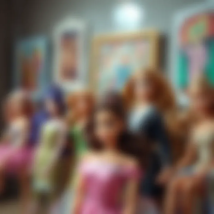 An array of completed Barbie artwork displaying diverse artistic styles.