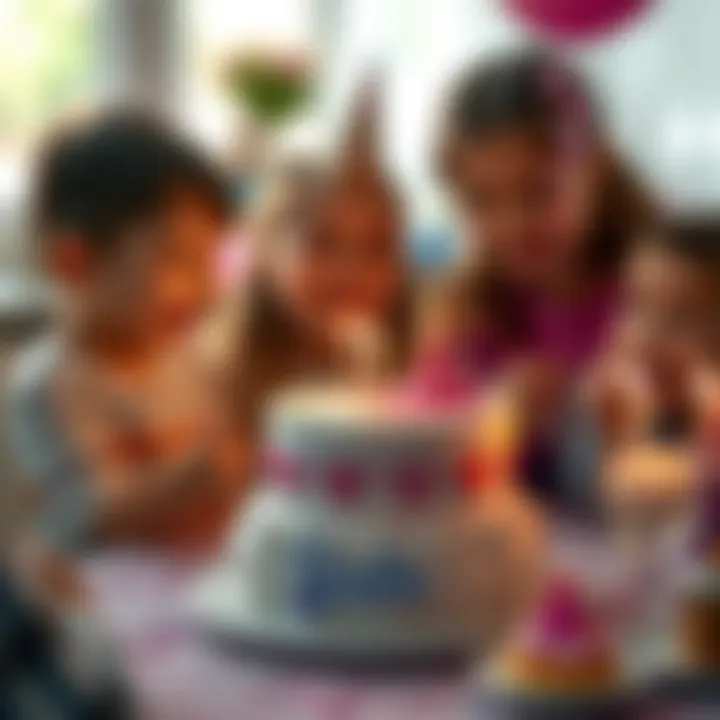 Children enjoying the Barbie cake at a birthday celebration