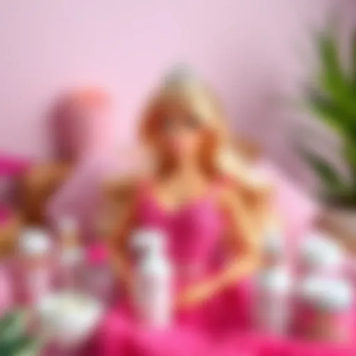Barbie surrounded by self-care products