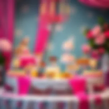 A beautifully arranged Barbie-themed dessert table