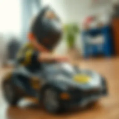 Child engaging with a Batman toy car, showcasing developmental skills