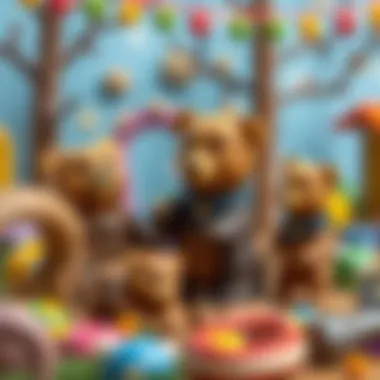 A colorful scene depicting a bear family in a playful environment