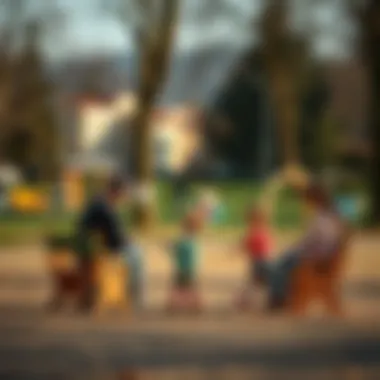 Families enjoying leisure time at the Bebek park with children playing