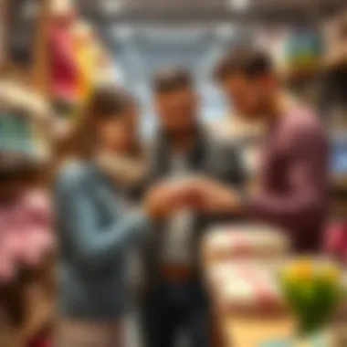 Parents selecting baby slippers in a shop