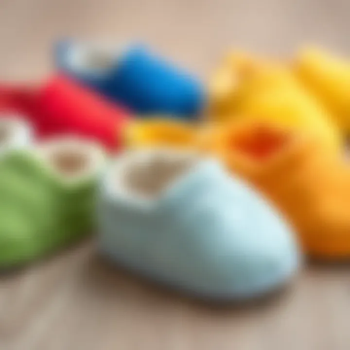 A variety of baby slippers in different colors and styles