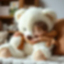 A child cuddling a large white teddy bear, embodying comfort and imagination.