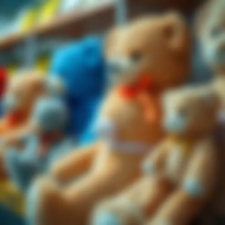 Safety standards displayed alongside various large teddy bear designs.