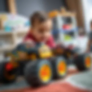 Children enjoying a monster truck toy set