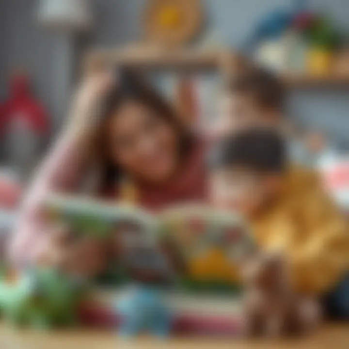 A parent and child exploring a monster book together, sharing ideas and laughter