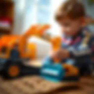 Motor Skill Development through Play Child developing motor skills with a toy excavator