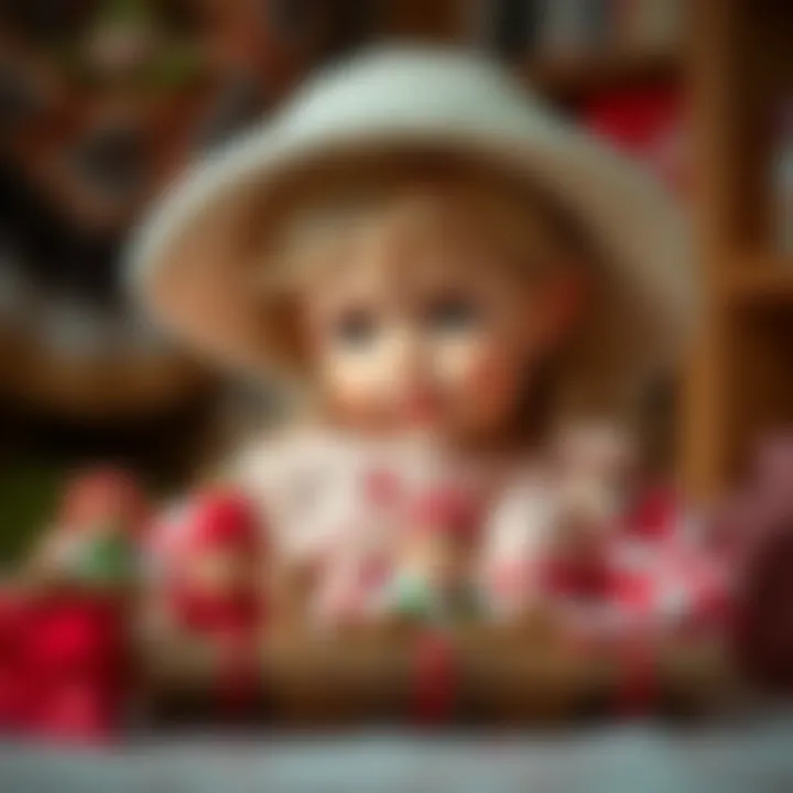 A child engaged in imaginative play with a hat-wearing doll