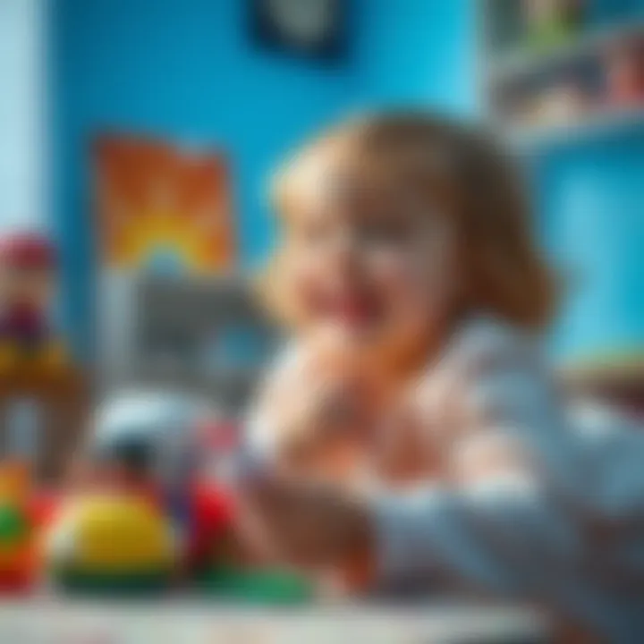 Joyful Child Engaged with New Toy Child playing happily with a newly received toy