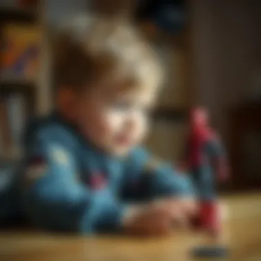 A child playing with a Spider-Man figure, highlighting its role in development.