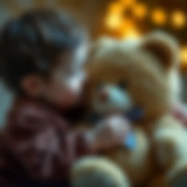 A child interacting with a teddy bear, showcasing the emotional connection.