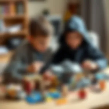 Children engaged in building a Star Wars Lego set together
