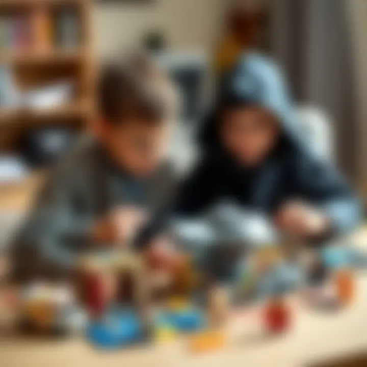 Children engaged in building a Star Wars Lego set together