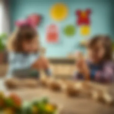 Children joyfully playing with wooden scoops in an educational setting