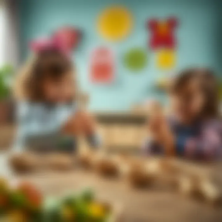 Children joyfully playing with wooden scoops in an educational setting