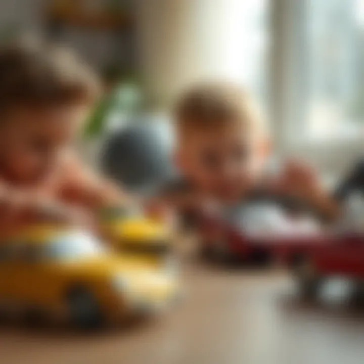 Children playing with diecast model toys, showcasing their interaction and engagement