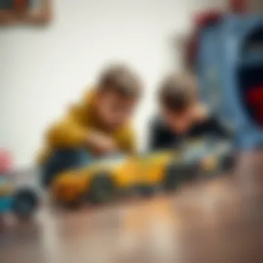 Children interacting with Hot Wheels Dinazorlu Garaj