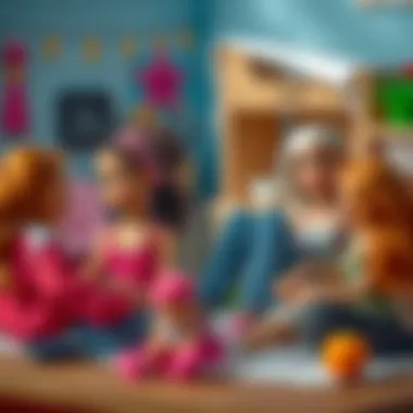 Children playing with Barbie dolls in an imaginative setting