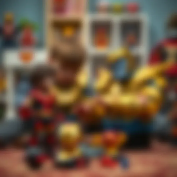 Children playing with Thanos toys, illustrating social interaction and development.