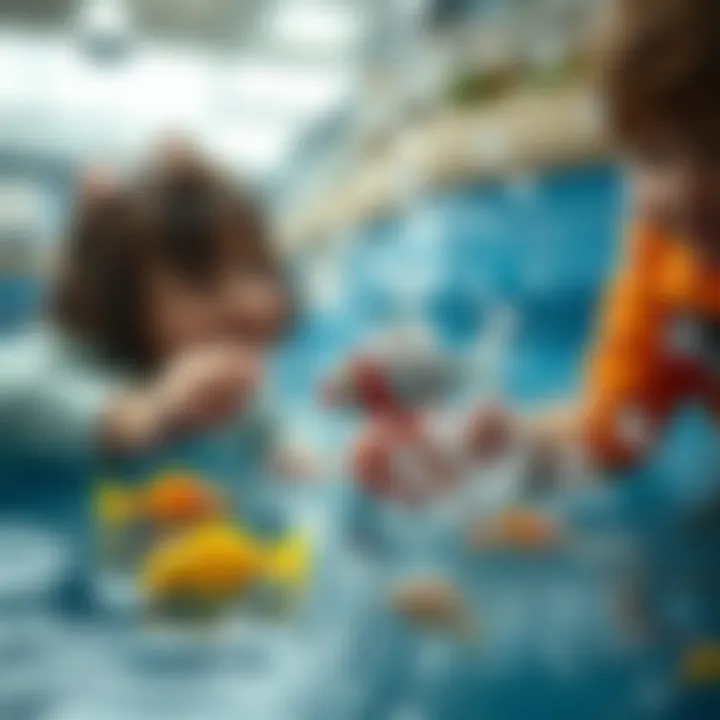 Children playing with toy fish in water