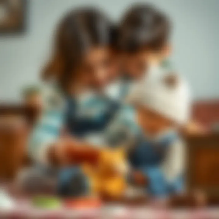 A parent and child exploring storytelling together using the Clementoni Hikayeci.