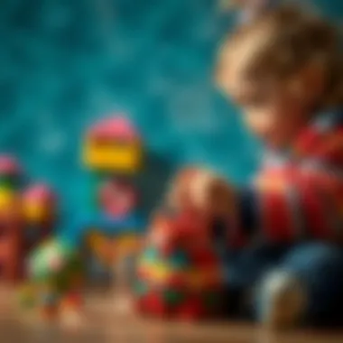 A child playing with a colorful small bag