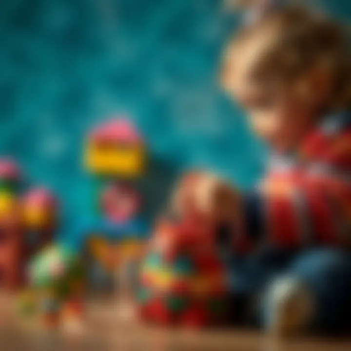 A child playing with a colorful small bag