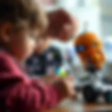 Children playing with robotic toys