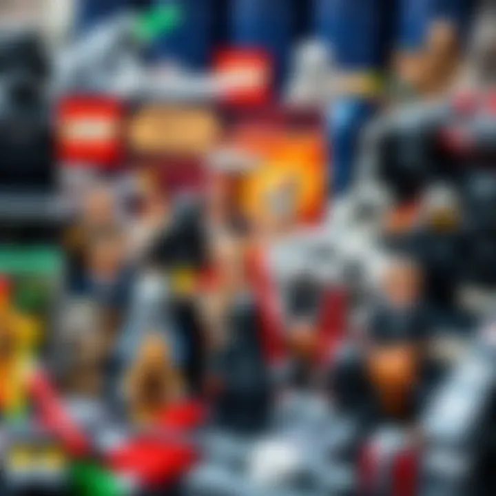 A collection of various Star Wars Lego sets on display