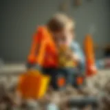 Colorful Toy Excavator in Action A colorful toy excavator engaging a child