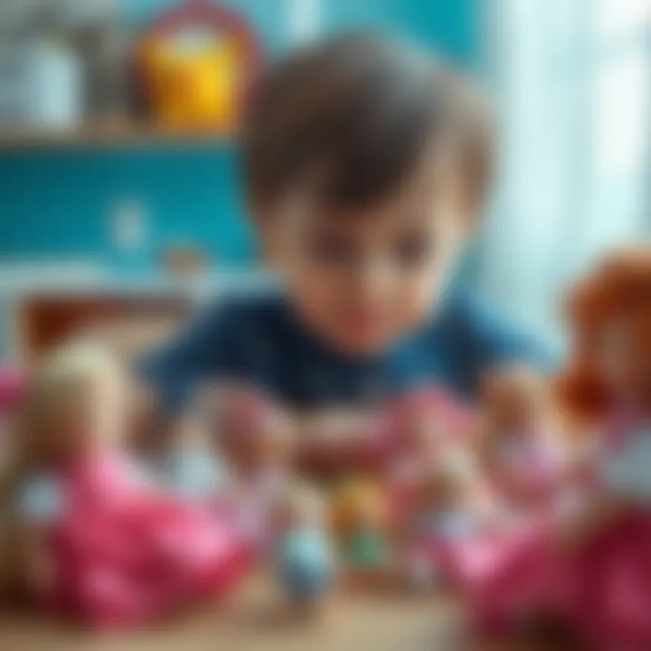 Child's Play with Dolls A child playing with a variety of girl dolls, exploring creativity and imagination.
