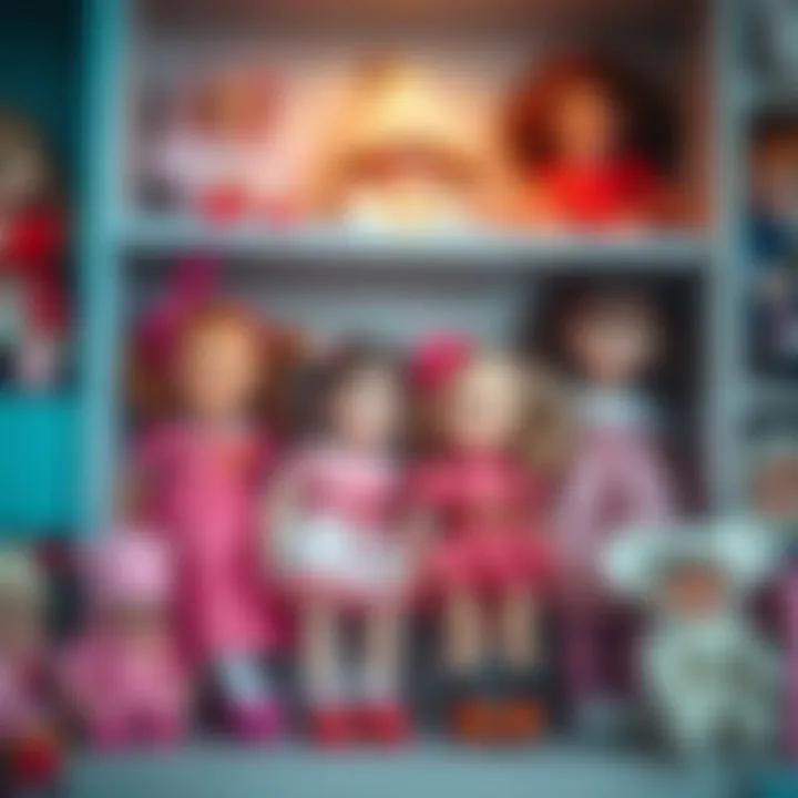 Adorable Doll Collection An array of adorable girl dolls arranged on a shelf, appealing to children's sense of wonder.
