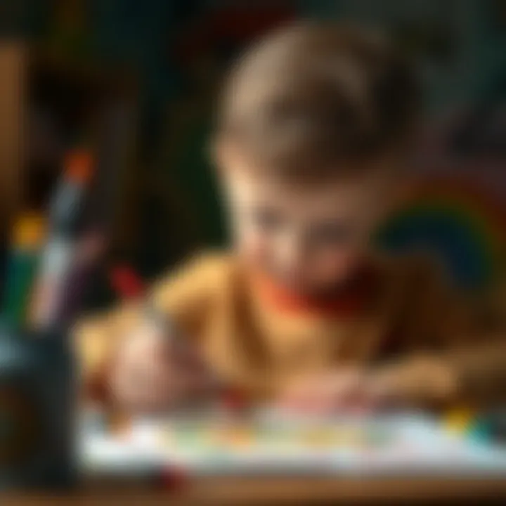 Child engaging in creative art with brush tip markers