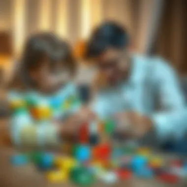 A parent and child collaborating on a cube puzzle together