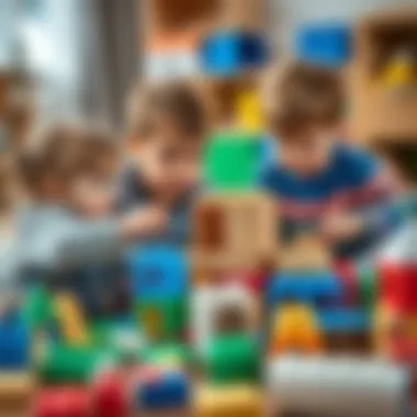 Children engaged in interactive play with blocks